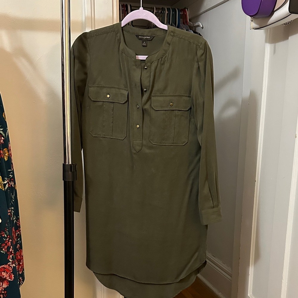 Banana Republic Olive Green Long Sleeve Tunic Dress